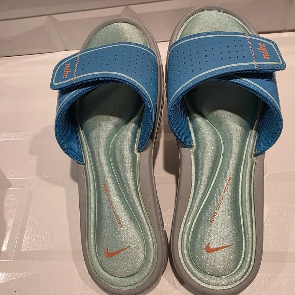 Nike Comfort Footbed Slides Women's 8 Beach Flip Flop Sandles Slippers Blue
